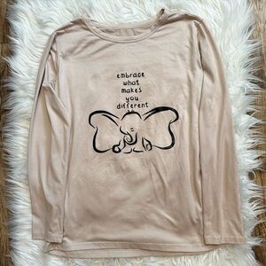 Women’s Medium Beige Elephant Graphic Long Sleeve Shirt Embrace What Makes You